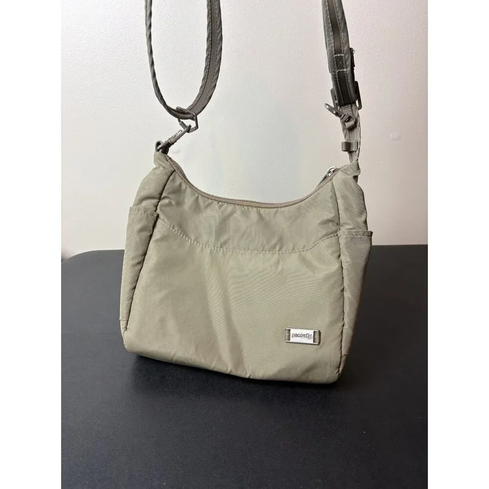 PacSafe Olive Green Crossbody Locking Bag RFID Safe Womens Travel Purse Citysafe
